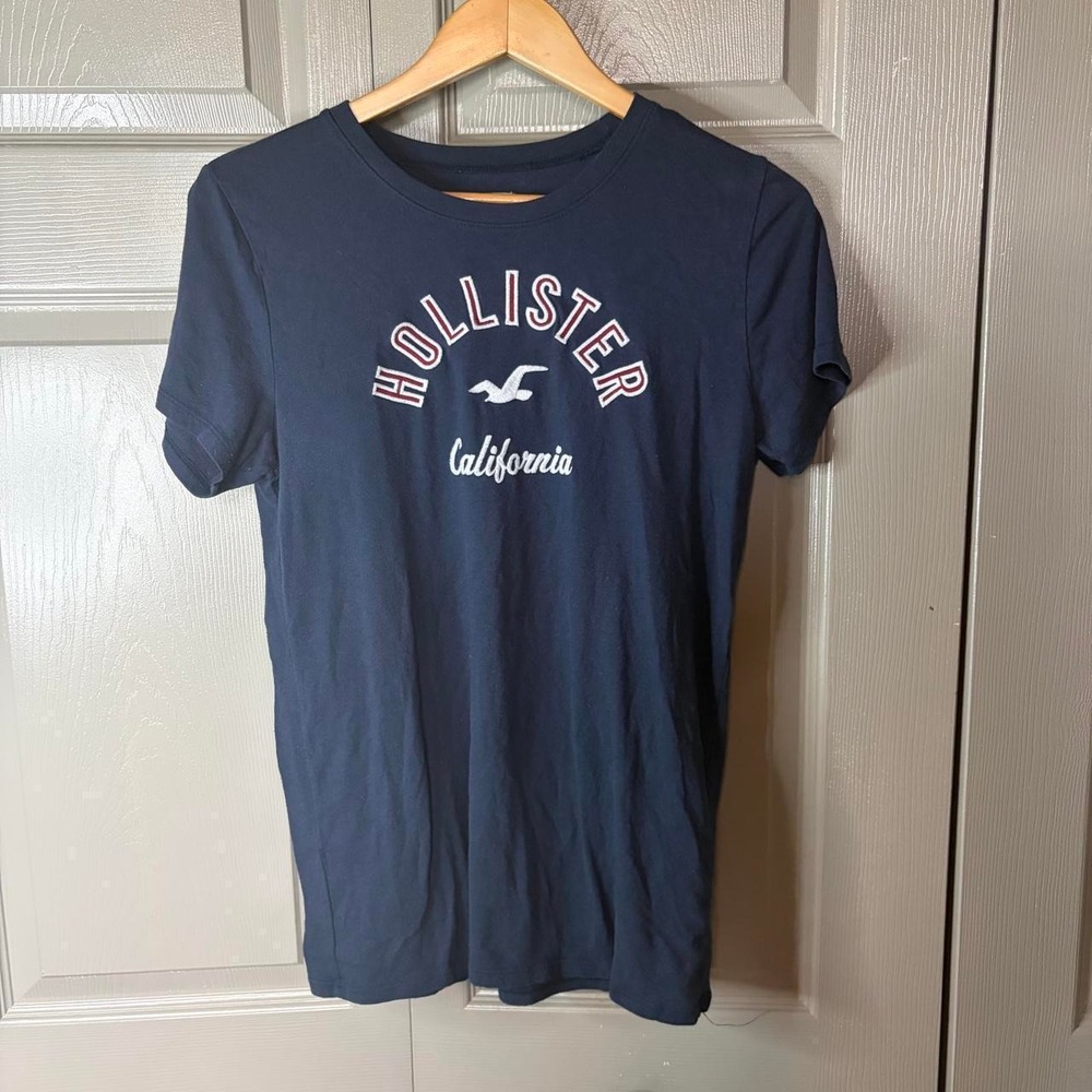 Hollister Co California Navy Blue Graphic Tee Shirt Women Size L Y2K Preppy